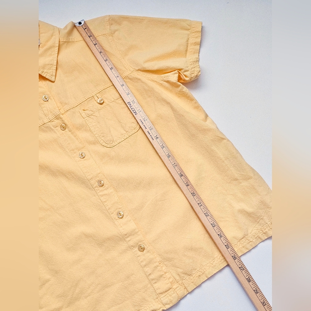Erika Woman Yellow Button Front Shirt 1X Short Sleeve Cotton Blouse Casual - Picture 7 of 7